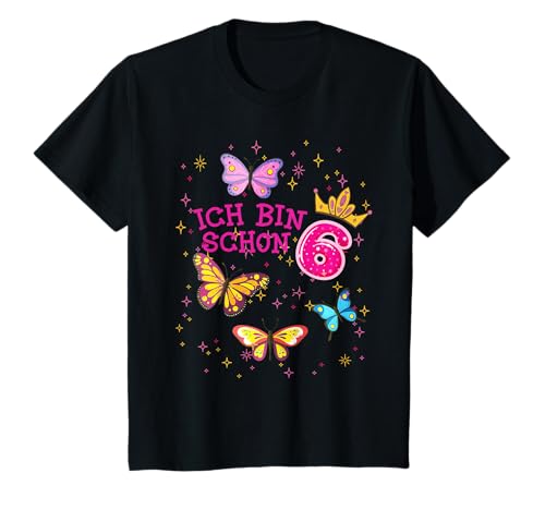Ich bin schon 6 Mädchen Schmetterling T-Shirt von 6 jahre Mädchen Schmetterling