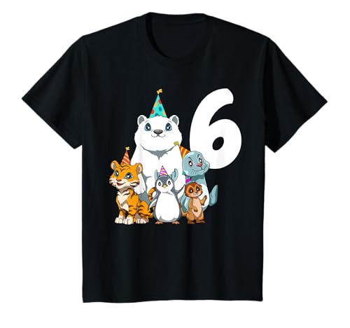 6 Geburtstag Zoo Tiere 6 Jahr alt Junge Mädchen T-Shirt von 6. Geburtstag Zoo Tiere - 6 Jahre alt T-Shirt
