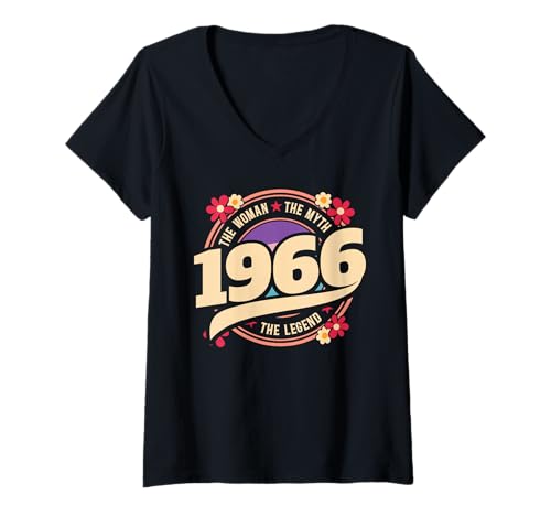 Damen Vintage 60 Jahre Jahrgang 1966 Legende Geburtstag Frauen T-Shirt mit V-Ausschnitt von 60 Jahre Frau Geburtstag Jahrgang 1966 Ideen