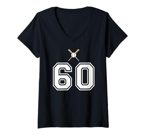 Damen 60 Nummer Baseball Style Vintage Weiß T-Shirt mit V-Ausschnitt Damen 60 Nummer Baseball Style Vintage Weiß T-Shirt mit V-Ausschnitt von 60 Nummer Baseball Style Weiß