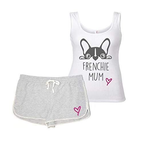 60 Second Makeover Limited Frenchie Mum Schlafanzüge Französischer Bulldogge Lounge Wear Grau und Weiß Friend Geburtstag - Grau und Weiß, Large (UK 14) von 60 Second Makeover Limited