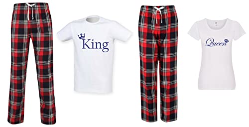 60 Second Makeover Limited Pajama King und Queen Pajama mit Schottenkaro, für Paare, Zwillingsfamilie, rot, Damen L/Herren XL von 60 Second Makeover Limited