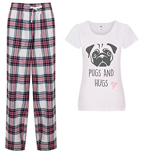 60 Second Makeover Limited Pugs and Hugs Damen Schlafanzug, Schottenkaro, Hose, Pyjama, Hunde-Schlafanzug, rose, X-Small von 60 Second Makeover Limited