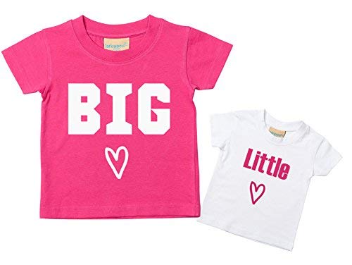 Big Sister Little Schwester Herz T-Shirt Set Baby Kleinkind Kinder Verfügbar in den Größen 0-6 Monate bis 14-15 Jahre Neu Baby Schwester Geschenk - Little 0-6 Months Big 18-24 Months, Rosa, Rosa von 60 Second Makeover Limited