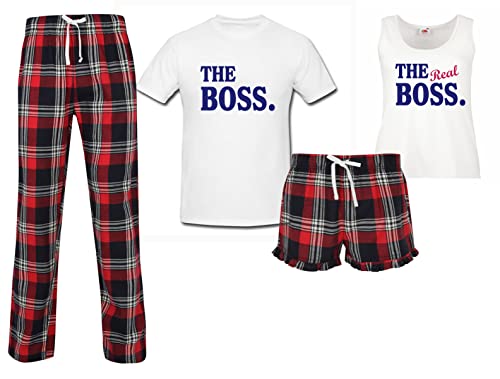 Der Chef The Real Boss Paare Passende Pyjama Tartan Set Paare Schlafanzüge Weihnachten Geburtstag - Rot, Ladies S Mens XL von 60 Second Makeover Limited