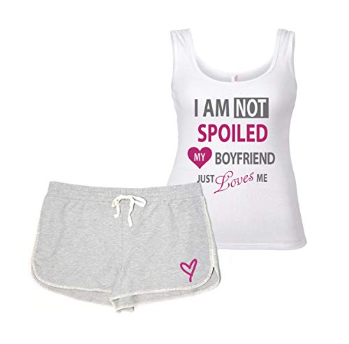 I'm Nicht Spoiled My Boyfriend nur Loves Me Pyjama Set Pj Hausanzug Grau und Weiß Freundin - grau, Small (UK 10) von 60 Second Makeover Limited
