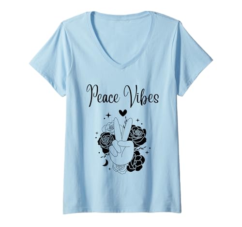 Damen Peace Sign Vibes Love 60er 70er Jahre Shirts 70er Jahre Outfits für Frauen T-Shirt mit V-Ausschnitt von 60 s 70 s Shirts 70s Outfits For Women