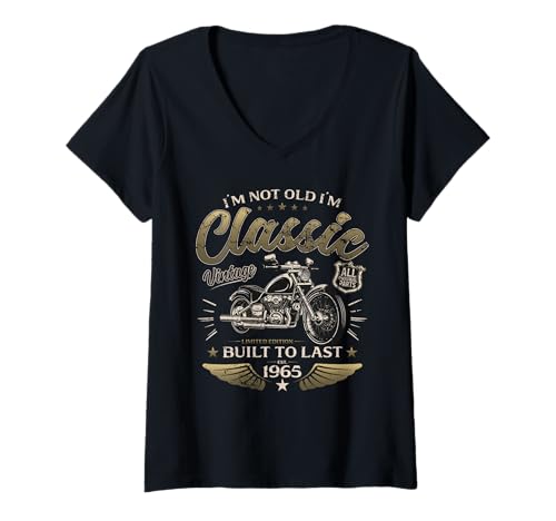 Damen 60. Geburtstag Mann Geschenk Motorrad Motorradfahrer 1965 T-Shirt mit V-Ausschnitt von 60. GEBURTSTAG BIKER 1965 VINTAGE 60 JAHRE DEKO