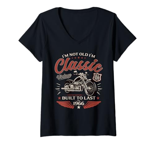 Damen 60. Geburtstag Mann Geschenk Motorrad Motorradfahrer 1966 T-Shirt mit V-Ausschnitt Damen 60. Geburtstag Mann Geschenk Motorrad Motorradfahrer 1966 T-Shirt mit V-Ausschnitt von 60. GEBURTSTAG BIKER 1966 VINTAGE 60 JAHRE DEKO
