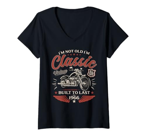 Damen 60. Geburtstag Mann Geschenk Motorrad Motorradfahrer 1966 T-Shirt mit V-Ausschnitt Damen 60. Geburtstag Mann Geschenk Motorrad Motorradfahrer 1966 T-Shirt mit V-Ausschnitt von 60. GEBURTSTAG BIKER 1966 VINTAGE 60 JAHRE DEKO
