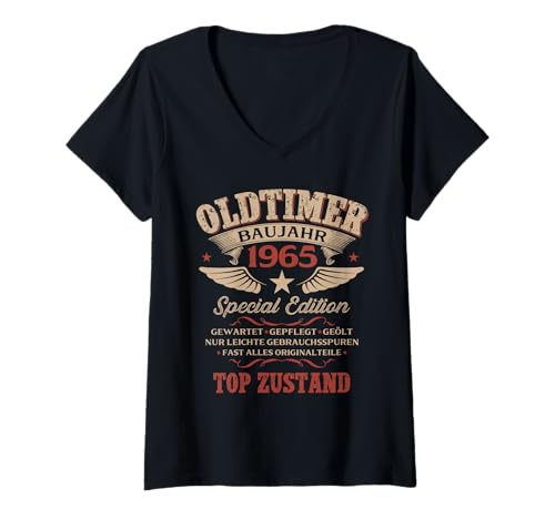 Damen Geschenk zum 60. Geburtstag Jahrgang 1965 Oldtimer lustiges T-Shirt mit V-Ausschnitt Damen Geschenk zum 60. Geburtstag Jahrgang 1965 Oldtimer lustiges T-Shirt mit V-Ausschnitt von 60. GEBURTSTAG OLDTIMER 1965 VINTAGE 60 JAHRE