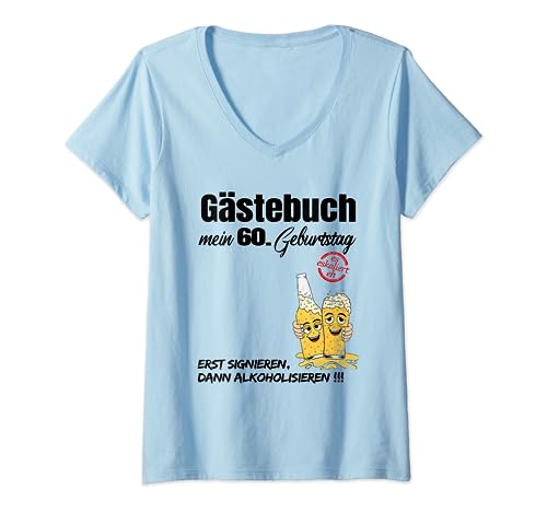 Damen Gästebuch 60 Geburtstag Mann Frau Lustig 60. Geburtstag Deko T-Shirt mit V-Ausschnitt Damen Gästebuch 60 Geburtstag Mann Frau Lustig 60. Geburtstag Deko T-Shirt mit V-Ausschnitt von 60. Geburtstag Damen Herren Gästebuch Geburtstag