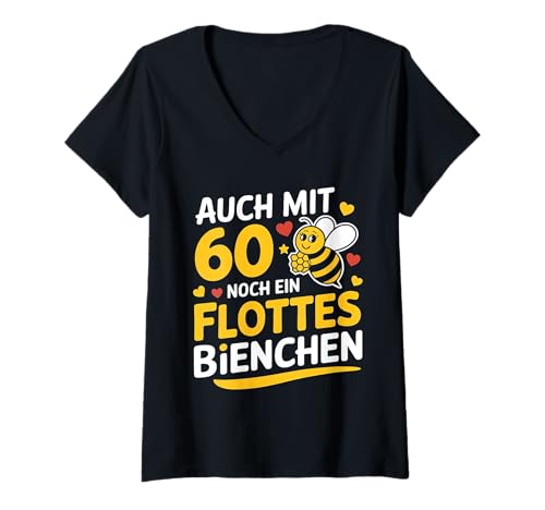 Damen AUCH MIT 60 NOCH EIN FLOTTES BIENCHEN T-Shirt mit V-Ausschnitt Damen AUCH MIT 60 NOCH EIN FLOTTES BIENCHEN T-Shirt mit V-Ausschnitt von 60. Geburtstag Frau 60 Jahre 1964 Deko Lustig