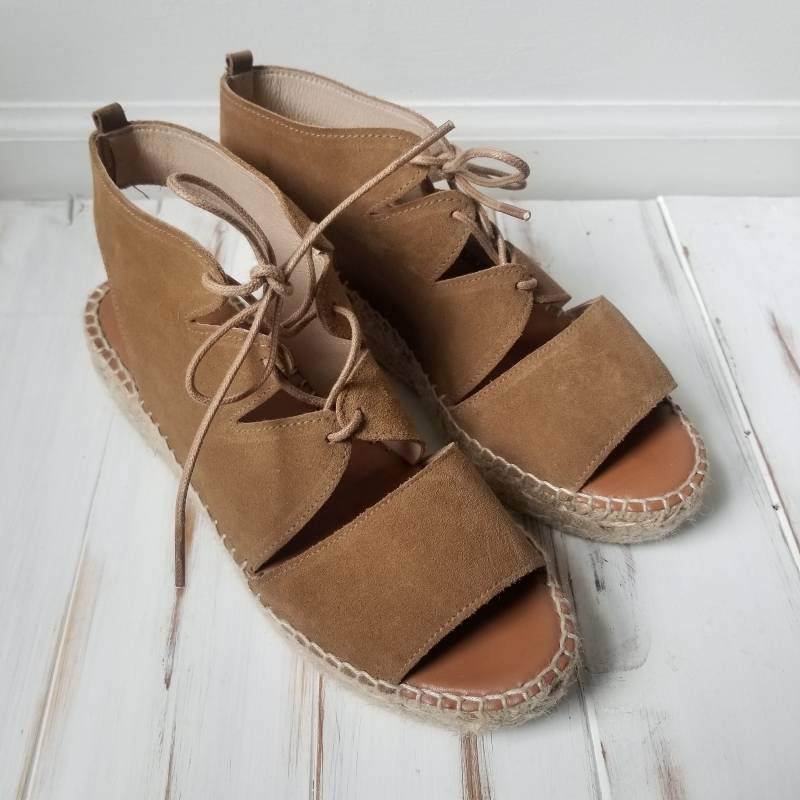 Sz 7 Vintage Leder Oberes Espadrille Lace Up Sandalen Sz 7 Vintage Leder Oberes Espadrille Lace Up Sandalen von 601VINTAGE