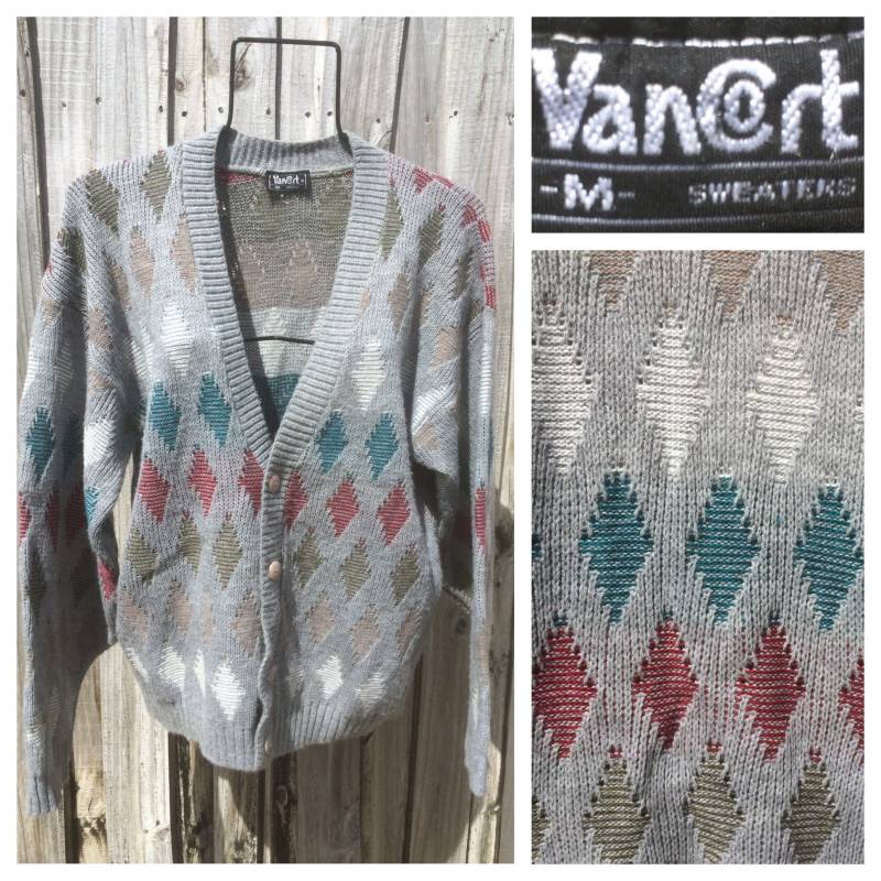 Jahrgang 180 S Vancort Strickjacke Mit Rautenmuster Jahrgang 180 S Vancort Strickjacke Mit Rautenmuster von 60WattVintage