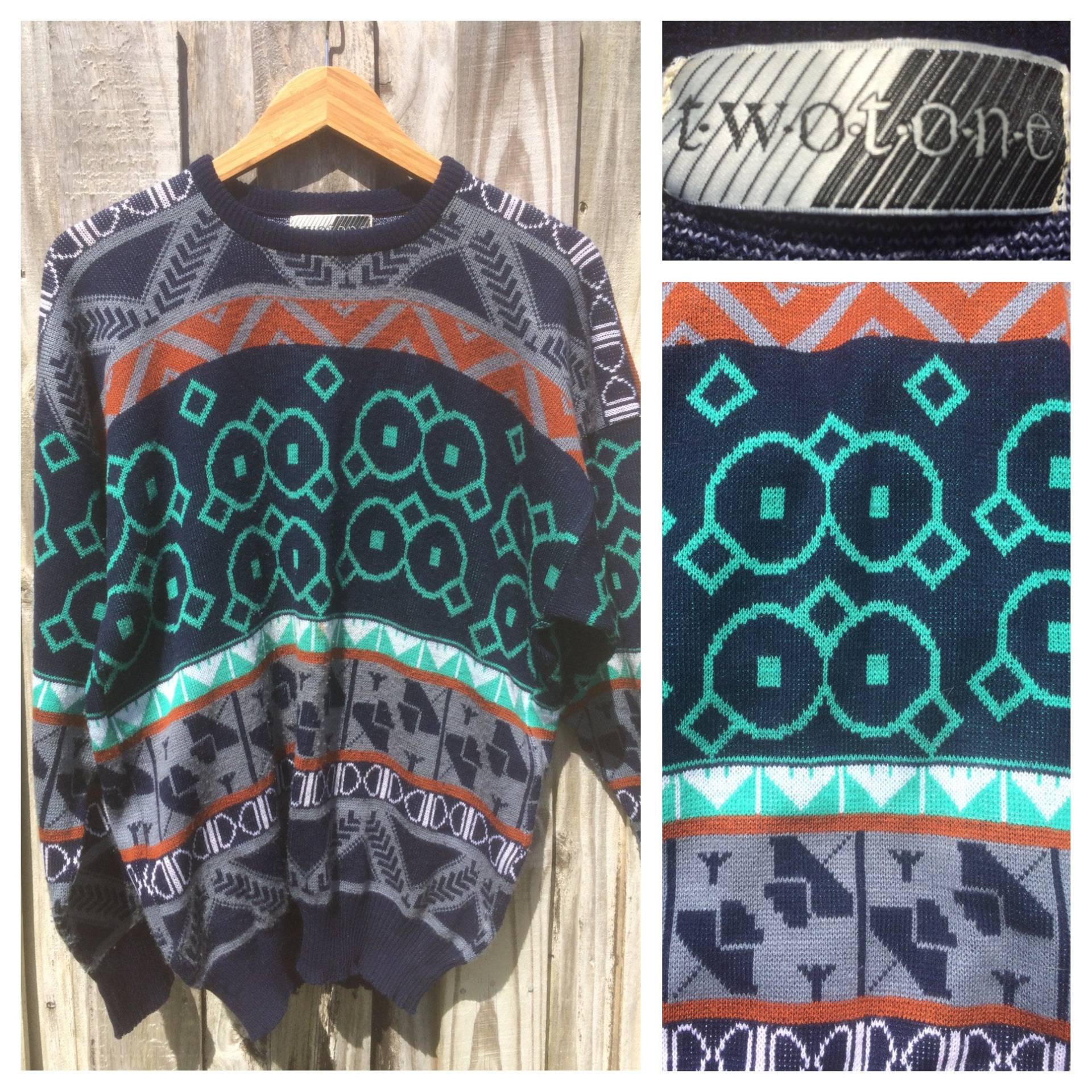 Vintage 1990Er Jahren Two Tone Acryl Pullover Vintage 1990Er Jahren Two Tone Acryl Pullover von 60WattVintage