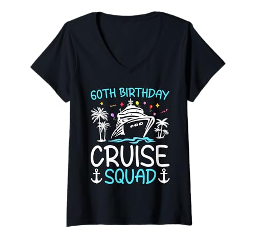 Damen 60. Geburtstag Cruise Squad Geschenke 2025 Passende Party Familie T-Shirt mit V-Ausschnitt Damen 60. Geburtstag Cruise Squad Geschenke 2025 Passende Party Familie T-Shirt mit V-Ausschnitt von 60th Birthday Cruise Squad Family
