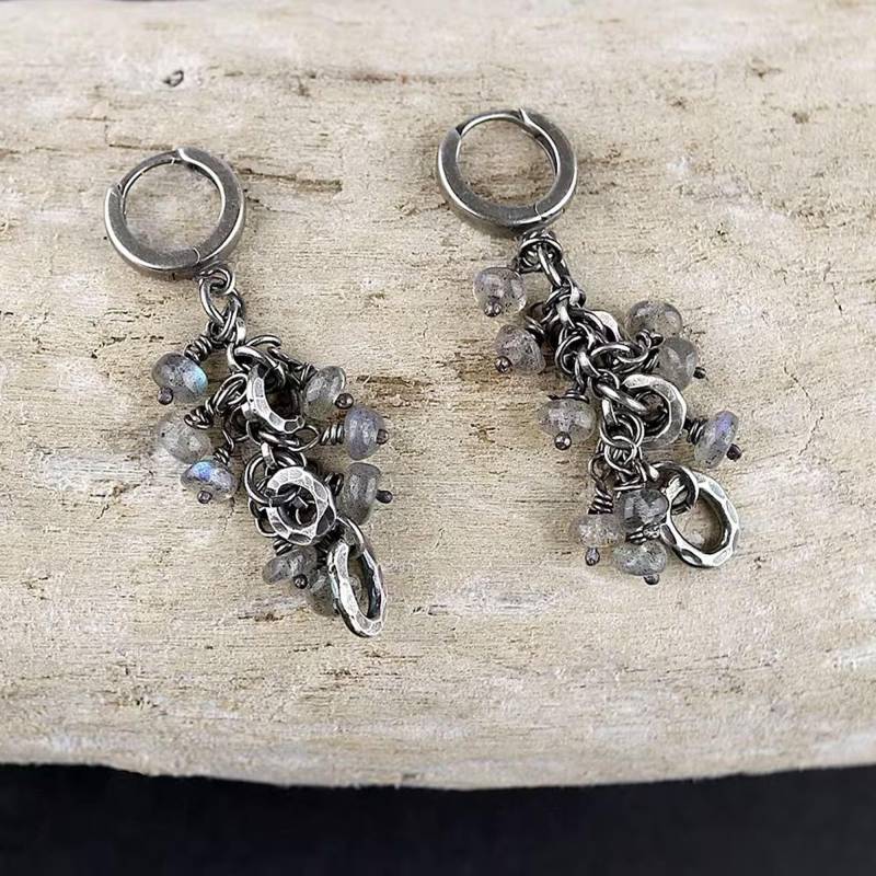 Labradorit Oxidierte 925Er Silber Ohrringe - Sterling Ohrhänger Handgemachter Schmuck von 626elements