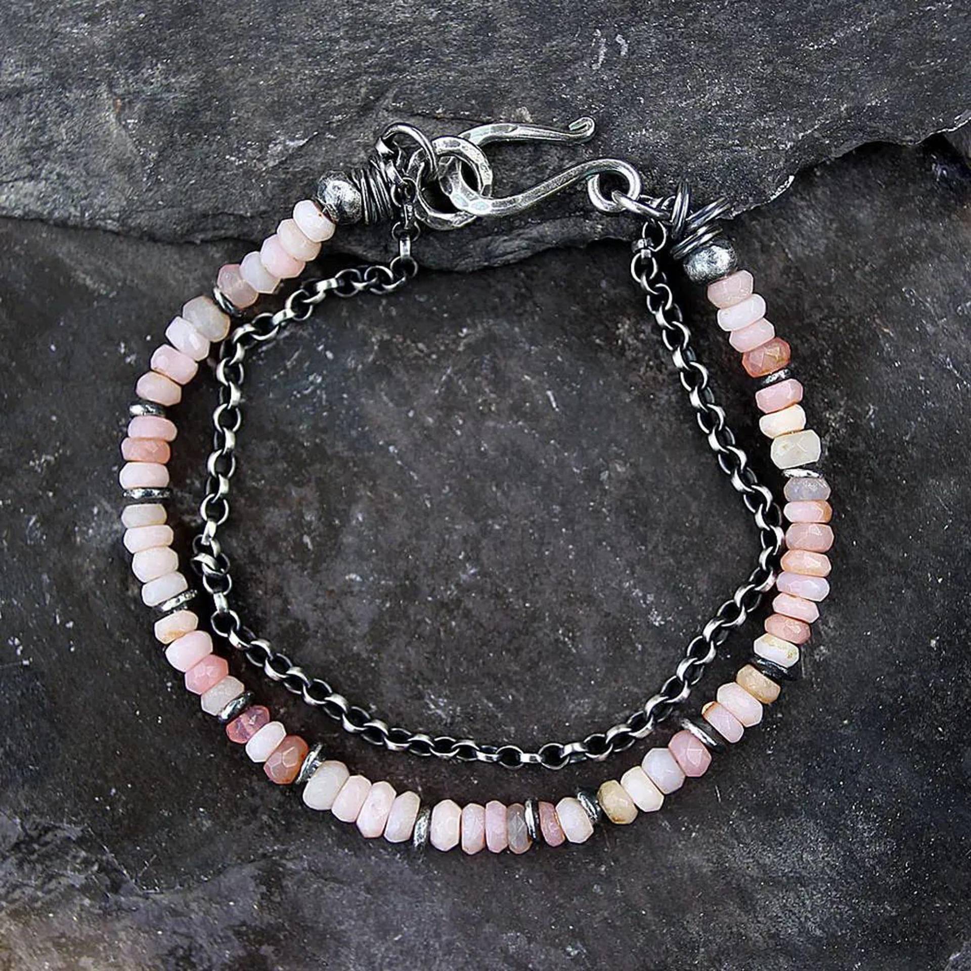 Rosa Opal Sterling Silber Armband - Zarte Pastellrosa Edelsteine, Oxidiert Fein & 925 Silber Schmuck Rosa Opal Sterling Silber Armband - Zarte Pastellrosa Edelsteine, Oxidiert Fein & 925 Silber Schmuck von 626elements