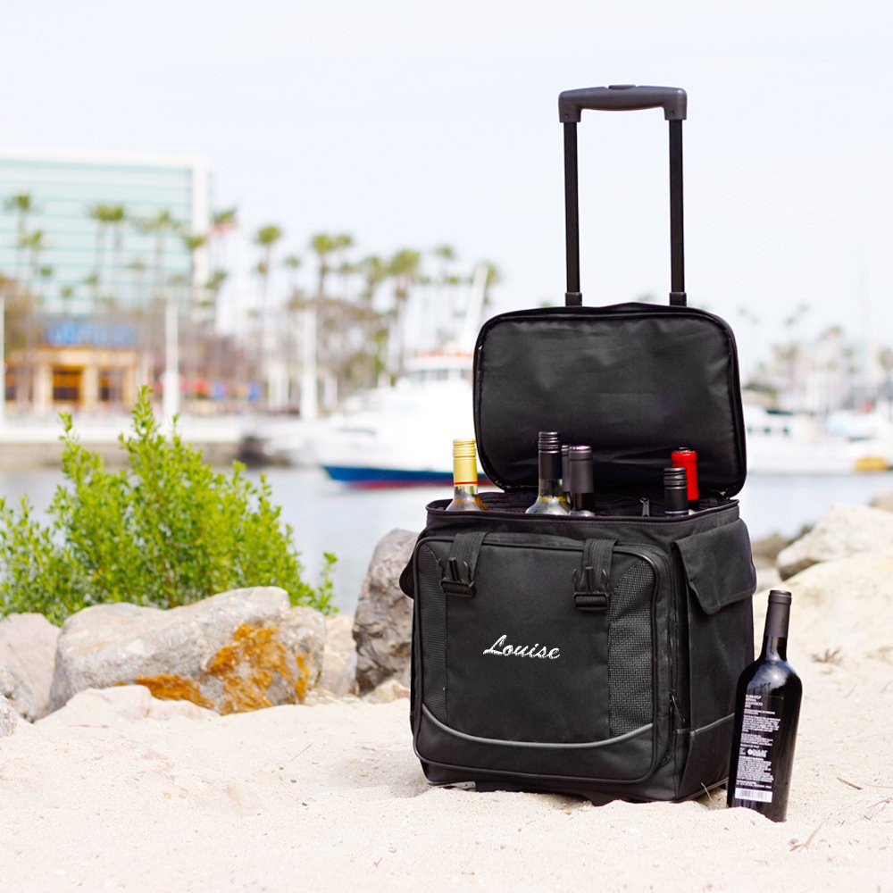 Rollender Reißverschluss Um Schwarz Gepolstertes 12 Flasche Rot/Weißwein Flaschenträger W Räder von 637boutique
