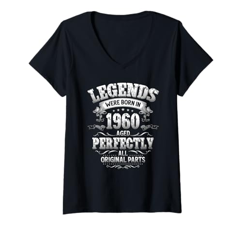 Damen 65. Geburtstag Mann Frau 65 Jahre Vintage 1960 Deko Lustig T-Shirt mit V-Ausschnitt von 65 Jahre Mann Frau Damen Herren Geburtstag