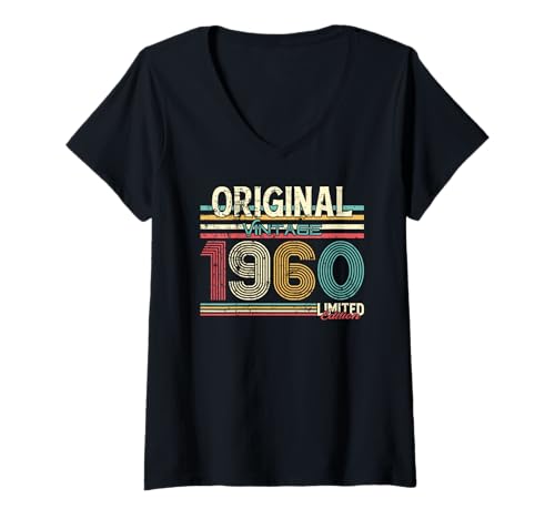 Damen 65. Geburtstag Mann Frau 65 Jahre Vintage 1960 Deko Lustig T-Shirt mit V-Ausschnitt von 65 Jahre Mann Frau Damen Herren Geburtstag