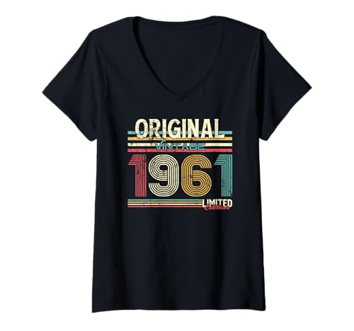 Damen 65. Geburtstag Mann Frau 65 Jahre Vintage 1961 Deko Lustig T-Shirt mit V-Ausschnitt von 65 Jahre Mann Frau Damen Herren Geburtstag