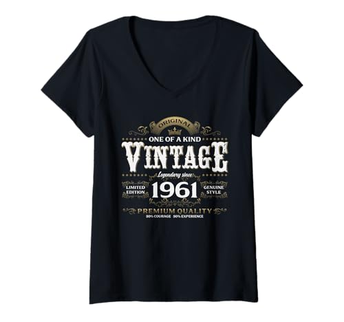 Damen 65. Geburtstag Mann Frau 65 Jahre Vintage 1961 Deko Lustig T-Shirt mit V-Ausschnitt von 65 Jahre Mann Frau Damen Herren Geburtstag