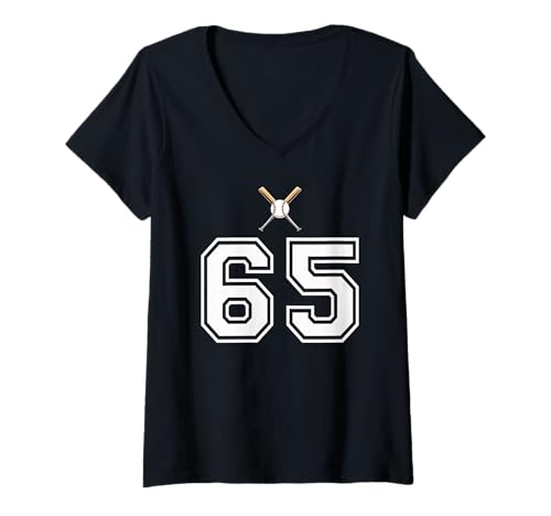 Damen 65 Nummer Baseball Style Vintage Weiß T-Shirt mit V-Ausschnitt Damen 65 Nummer Baseball Style Vintage Weiß T-Shirt mit V-Ausschnitt von 65 Nummer Baseball Style Weiß