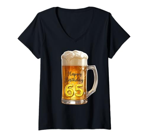 Damen Papa 65. Geburtstag Bier T-Shirt mit V-Ausschnitt von 65th Birthday Gifts Store
