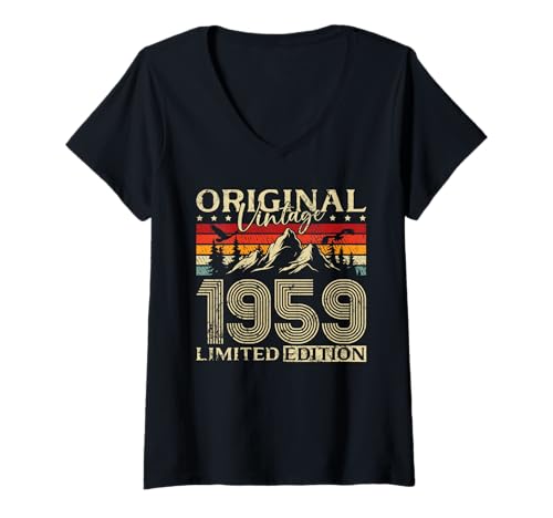 Damen 66. Geburtstag Mann Frau 66 Jahre Vintage 1959 Deko Lustig T-Shirt mit V-Ausschnitt Damen 66. Geburtstag Mann Frau 66 Jahre Vintage 1959 Deko Lustig T-Shirt mit V-Ausschnitt von 66 Jahre Mann Frau Damen Herren Geburtstag