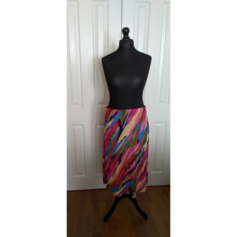 90Er Mehrfarbiger Pinselstrich Muster Ausgestellter Rock von 666MilesWestofVenus