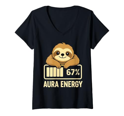 Damen Süße Aura-Energie im Alter von 67 Lustiger Six Seven Meme Gen Alpha-Slang T-Shirt mit V-Ausschnitt Damen Süße Aura-Energie im Alter von 67 Lustiger Six Seven Meme Gen Alpha-Slang T-Shirt mit V-Ausschnitt von 67 Aura Farming Points Six Seven Energy