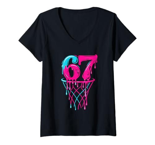 Damen 67 Basketball Drip Six Seven Lustiges Gen Alpha T-Shirt mit V-Ausschnitt Damen 67 Basketball Drip Six Seven Lustiges Gen Alpha T-Shirt mit V-Ausschnitt von 67 Basketball Drip Six Seven Funny Gen Alpha