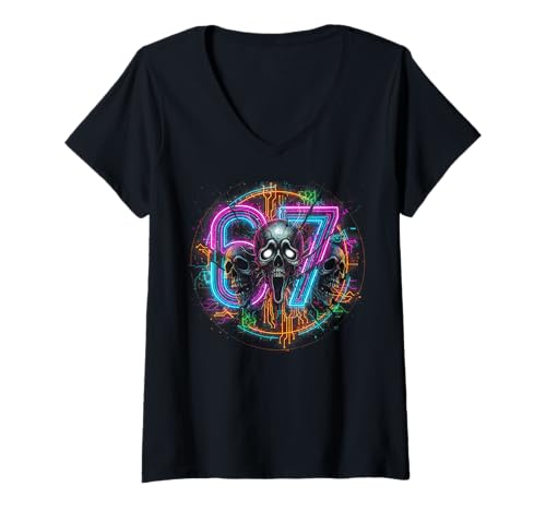 Damen 67 Halloween SCP Horror Face Scary Costume Shirt Horror 6 7 T-Shirt mit V-Ausschnitt Damen 67 Halloween SCP Horror Face Scary Costume Shirt Horror 6 7 T-Shirt mit V-Ausschnitt von 67 Halloween 67 Apparel For Men Women Kids