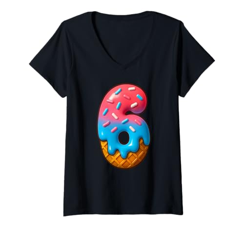Damen 67 Meme Passendes Paar Halloween-Kostüm Ice Cream 6 Six T-Shirt mit V-Ausschnitt von 67 Meme Matching Couple Halloween Costume Store