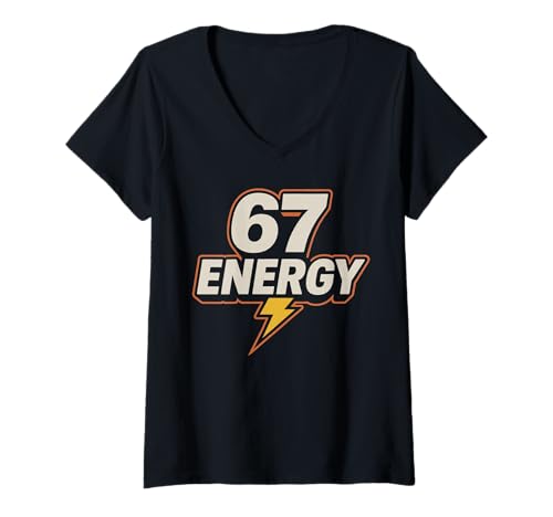 Damen 67 Meme Energy Lightning Bolt - Six Seven Gen Alpha Z T-Shirt mit V-Ausschnitt Damen 67 Meme Energy Lightning Bolt - Six Seven Gen Alpha Z T-Shirt mit V-Ausschnitt von 67 Meme Shirts & Gifts HHWCo.