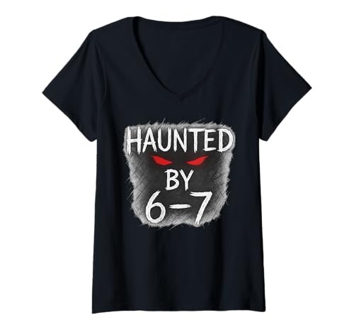 Damen 67 Meme Halloween Eyes Haunted - Six Seven Gen Alpha Z T-Shirt mit V-Ausschnitt Damen 67 Meme Halloween Eyes Haunted - Six Seven Gen Alpha Z T-Shirt mit V-Ausschnitt von 67 Meme Shirts & Gifts HHWCo.