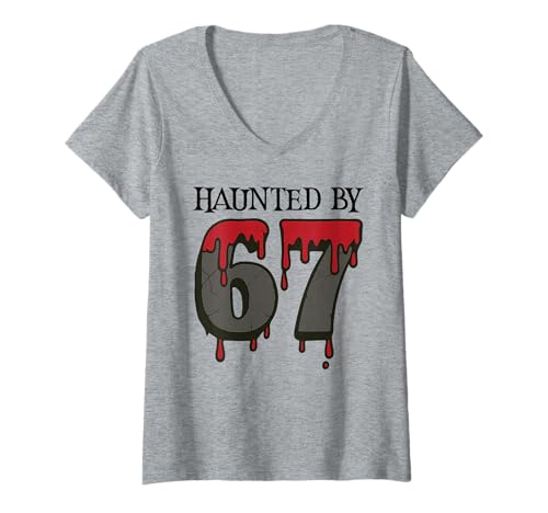 Damen 67 Meme Halloween Haunted Spooky - Six Seven Gen Alpha Z T-Shirt mit V-Ausschnitt Damen 67 Meme Halloween Haunted Spooky - Six Seven Gen Alpha Z T-Shirt mit V-Ausschnitt von 67 Meme Shirts & Gifts HHWCo.