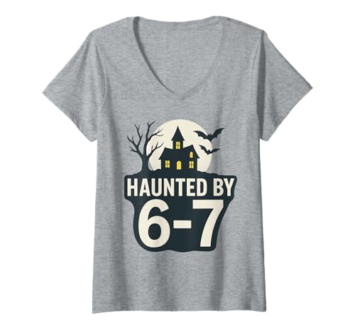 Damen 67 Meme Halloween House Spooky - Six Seven Gen Alpha Z T-Shirt mit V-Ausschnitt Damen 67 Meme Halloween House Spooky - Six Seven Gen Alpha Z T-Shirt mit V-Ausschnitt von 67 Meme Shirts & Gifts HHWCo.