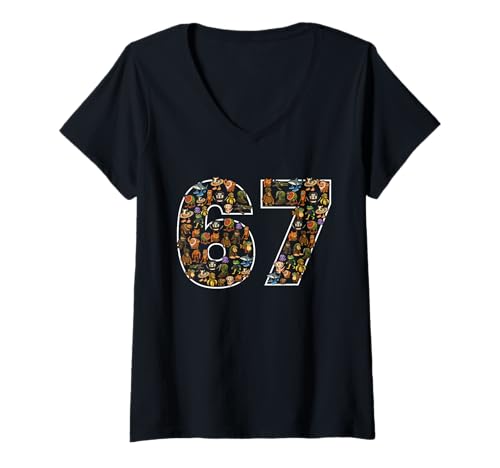 Damen 67 Six Seven Italienisches Brainrot Gen Alpha Meme T-Shirt mit V-Ausschnitt Damen 67 Six Seven Italienisches Brainrot Gen Alpha Meme T-Shirt mit V-Ausschnitt von 67 Six Seven Italian Brainrot Gen Alpha Meme