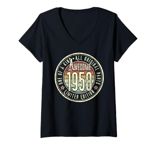 Damen Fantastische Vintage-Geburtstagsfeier seit 1958 im Retro-Look T-Shirt mit V-Ausschnitt von 67 Years Young 1958 Retro Style