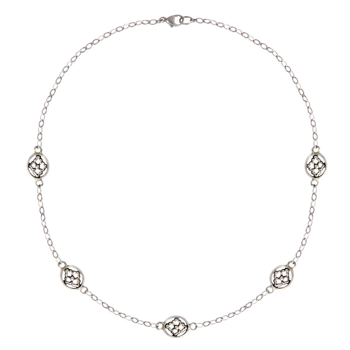 Sterling Silber Kette Strang Mit Gegossen Oval Stationen, 18" Sterling Silber Kette Strang Mit Gegossen Oval Stationen, 18" von 6XSterling