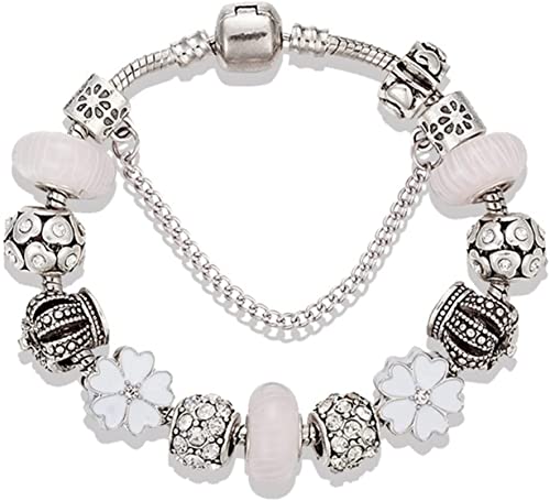 6hftuiiii Damen-Armband, Modeschmuck, Geschenk, Kristallkrone, Perlen, Charm-Armband für Frauen mit weißem Kristall, feines Armband, Schmuck (Größe: 17 cm), 20 cm von 6hftuiiii