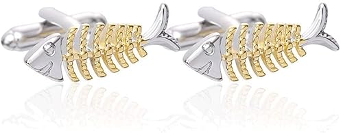 6hftuiiii Manschettenknöpfe für Herren, klassische Edelstahl-Manschettenknöpfe, stilvolle Goldfischknochen-Manschettenknöpfe, modische Manschettenknöpfe, Schmuck, einzigartiger Manschettenknopf von 6hftuiiii