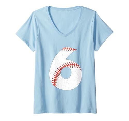 Damen 6 Jahre Alter Baseball Geburtstag Junge Idee T-Shirt mit V-Ausschnitt Damen 6 Jahre Alter Baseball Geburtstag Junge Idee T-Shirt mit V-Ausschnitt von 6th Birthday 10 Year Old Baseball Gifts