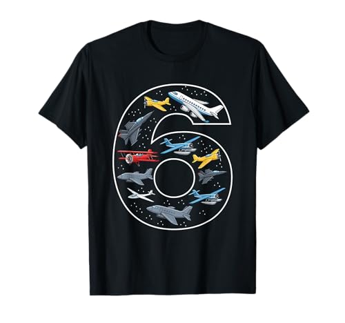 6. Geburtstag 6 Jahre alt Flugzeug Jungen Mädchen Luftfahrt T-Shirt von 6th Birthday 6 Year Old Airplane Boys Girls