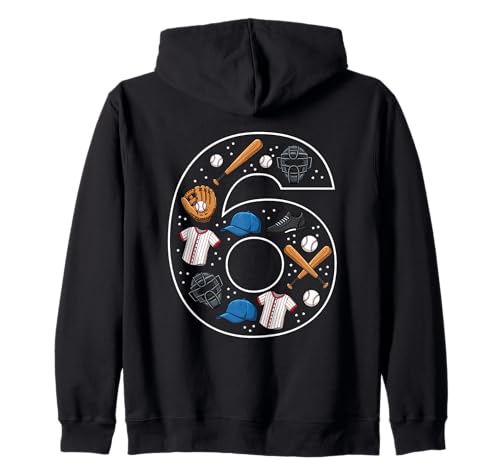 6. Geburtstag 6 Jahre alt Baseball Jungen Mädchen Baseball Kapuzenjacke von 6th Birthday 6 Year Old Baseball Boys Girls