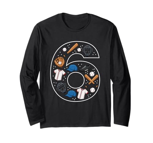 6. Geburtstag 6 Jahre alt Baseball Jungen Mädchen Baseball Langarmshirt von 6th Birthday 6 Year Old Baseball Boys Girls