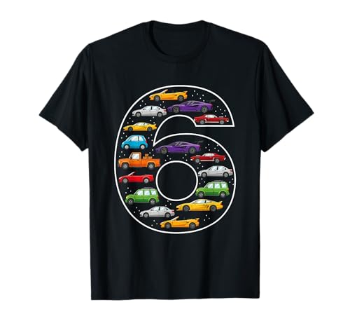 6. Geburtstag 6 Jahre alte Autos Jungen Mädchen Rennen T-Shirt von 6th Birthday 6 Year Old Cars Boys Girls